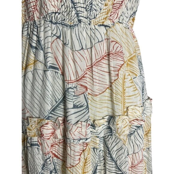 Sim & Sam Women's XS Tropical Leaf Print Tiered Maxi Dress Smocked Sundress - Picture 4 of 7